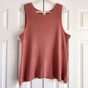J.Jill Knit Tank Top XL Coral Pink Silk Linen Sleeveless Ribbed Neckline Resort